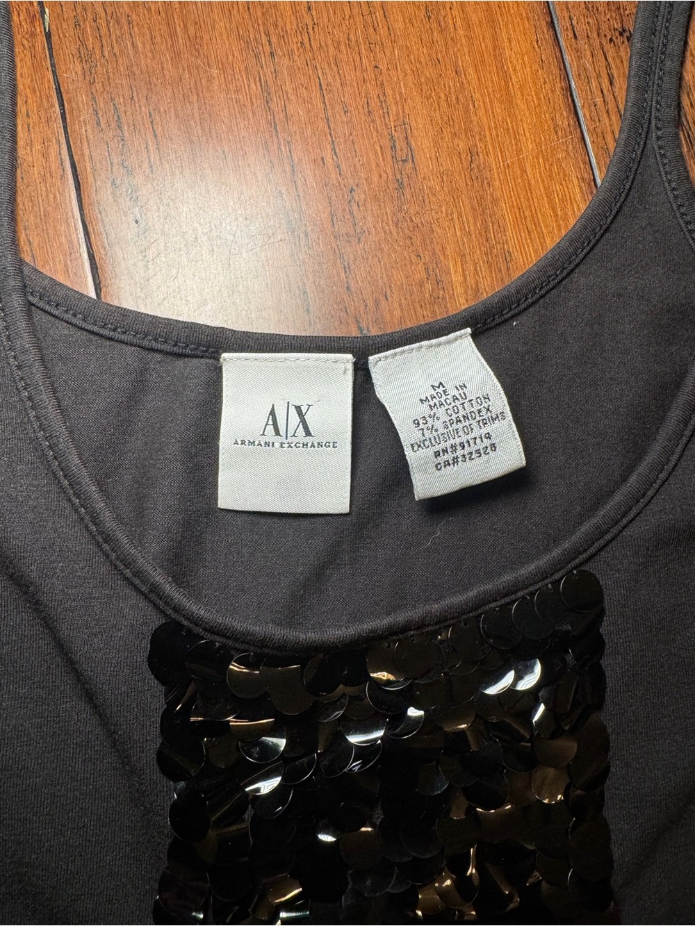 Armani Exchange A|X Black Sequin Front Tank Top Cami Size M - Picture 6 of 10